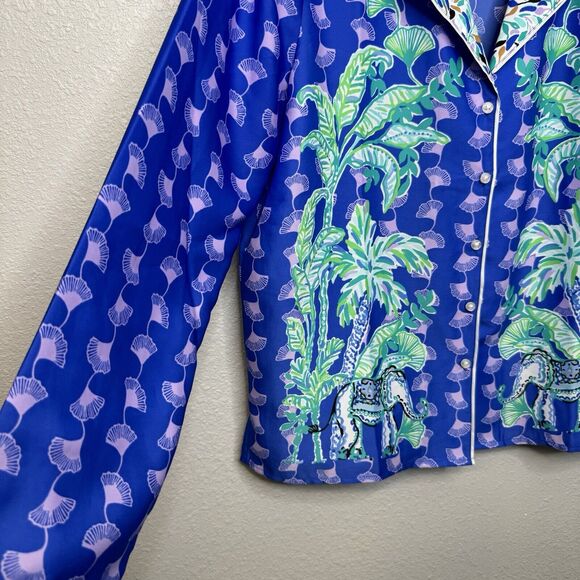 Lilly Pulitzer PJ WOVEN TOP Blue Grotto Fan Favorite Engineered Small - Picture 2 of 5
